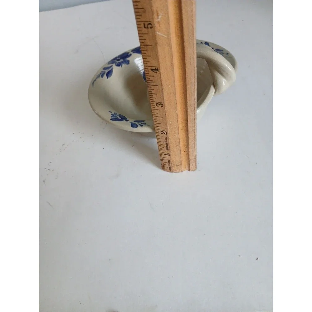 Vtg Williamsburg Pottery Salt Glazed Blue Stencil  Crock Candlestick Holder